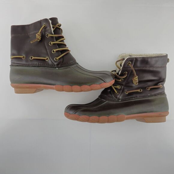 Seven7 Boots Womens 9 Rubber Duck Boots Faux Leather Sheepskin Lining - Picture 11 of 13